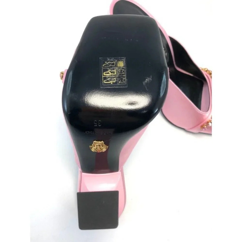 VERSACE Pink Artifact Embellished Satin Mules Size Eu:35